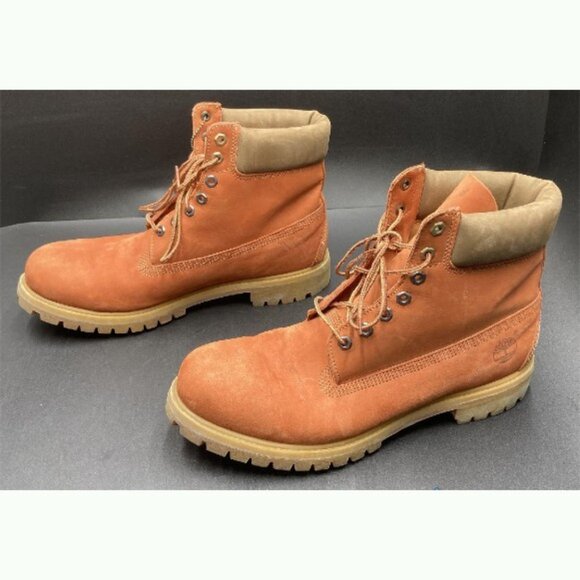 Size 13 Timberland Leather Lace Up Brownish Orange Boots - Picture 2 of 5